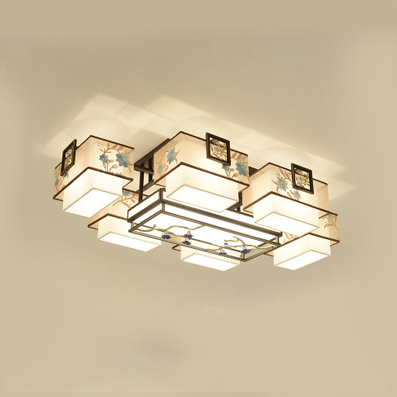 3/5/7 Heads Flush Lamp Chinese Style Fabric Flush Ceiling Light for Living Room Dinning Room