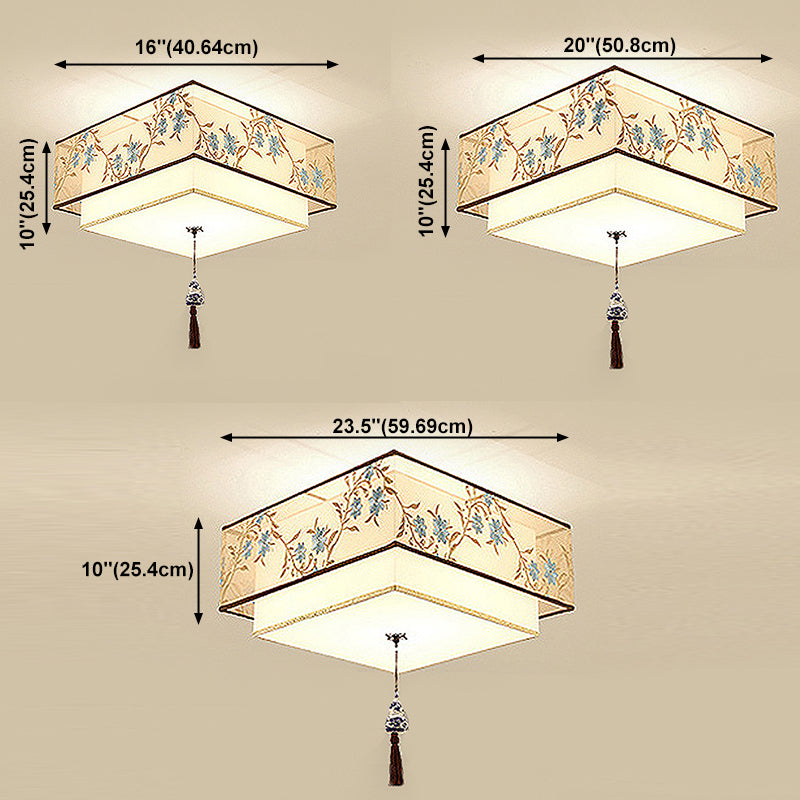 Traditional Style Tessuto Shade Soffitto Light Geometra Semplicità Illuminazione Fissaggio per Living Room