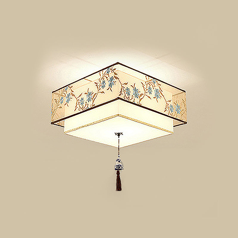 Traditional Style Tessuto Shade Soffitto Light Geometra Semplicità Illuminazione Fissaggio per Living Room