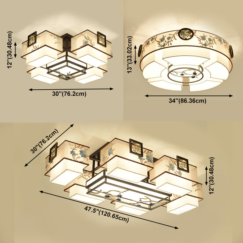 5/7/11 Teste Flush Mount Stile Cinese Tessuto Flush Plafoniera per Sala da pranzo