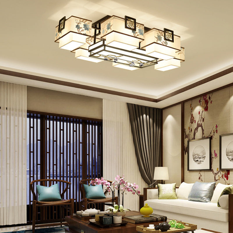 5/7/11 Teste Flush Mount Stile Cinese Tessuto Flush Plafoniera per Sala da pranzo