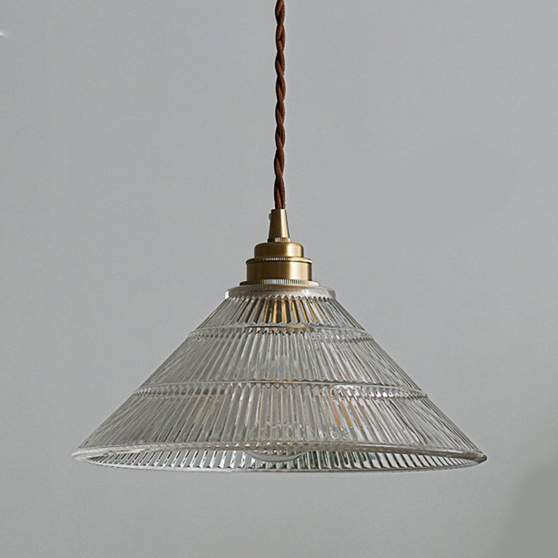 Estilo moderno Costil de techo cónico dormitorio de vidrio ligero Luz colgante en transparente