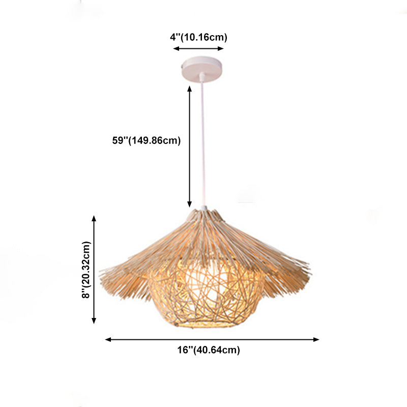 Beige Nest Suspension Pendant Light Asia-Style Rattan Pendant Light Fixture for Restaurant