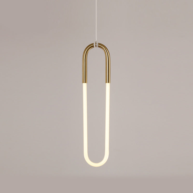 Oval Metal Pendant Lighting Fixture Simplicity Style LED Gold Pendant Ceiling Light