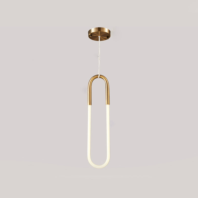 Oval Metal Pendant Lighting Fixture Simplicity Style LED Gold Pendant Ceiling Light