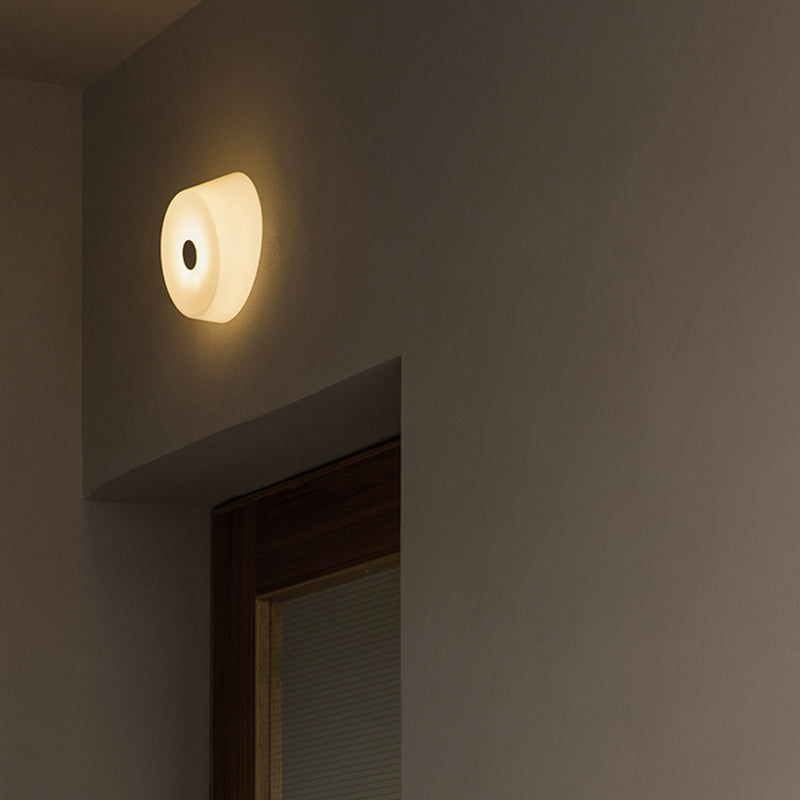 Modern Style Circle Wall Sconce 1 Light White Glass Wall Mount Light for Corridor