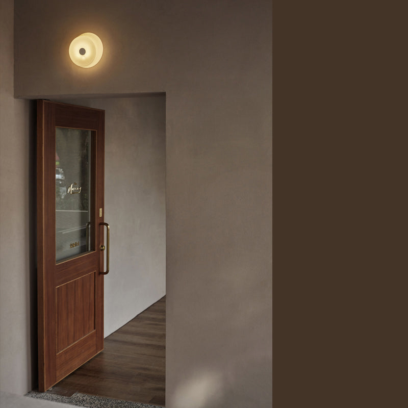 Modern Style Circle Wall Sconce 1 Light White Glass Wall Mount Light for Corridor