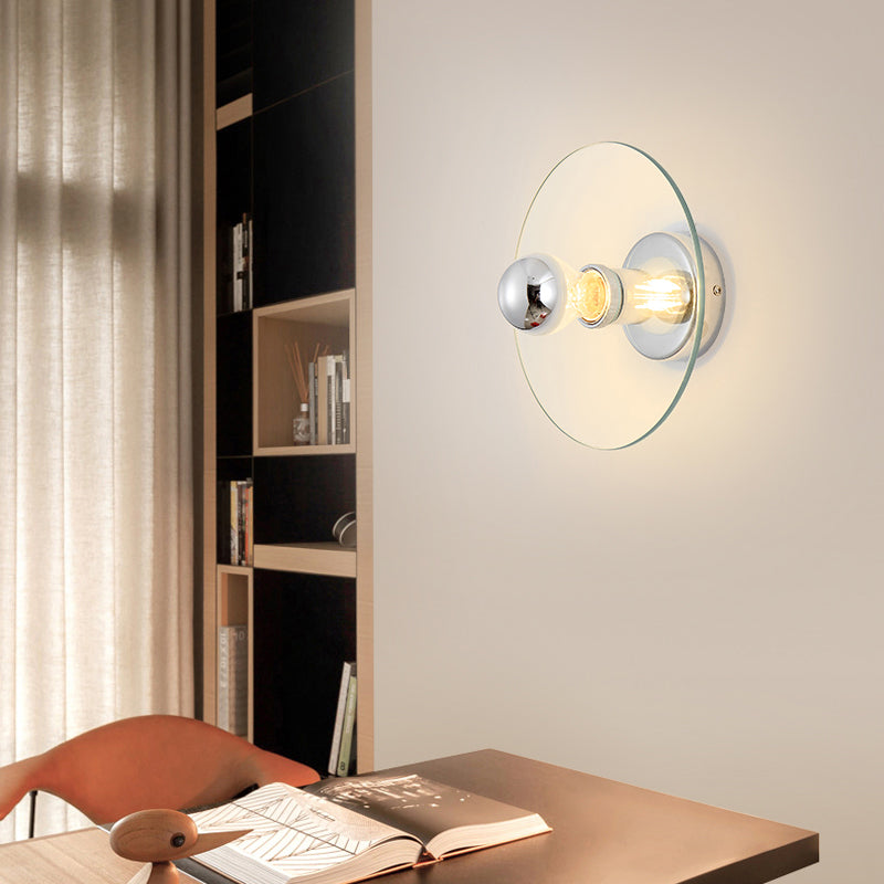 Glass Circle Wall Sconce Single Bulb lampada a parete in stile contemporanea in chiaro per camera da letto