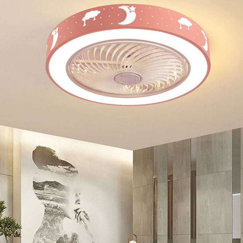 Lámpara de ventilador en forma de tambor rosa caricatura led metal semi flush luz para habitación infantil