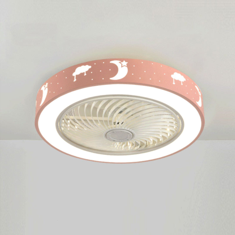 Lámpara de ventilador en forma de tambor rosa caricatura led metal semi flush luz para habitación infantil