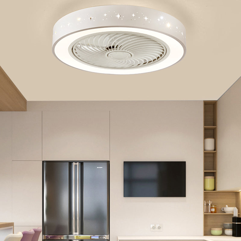 Unsichtbarer, trommelförmiger Lüfterlicht Kit Nordische Acryl weiße LED Semi Flush Light für Schlafzimmer