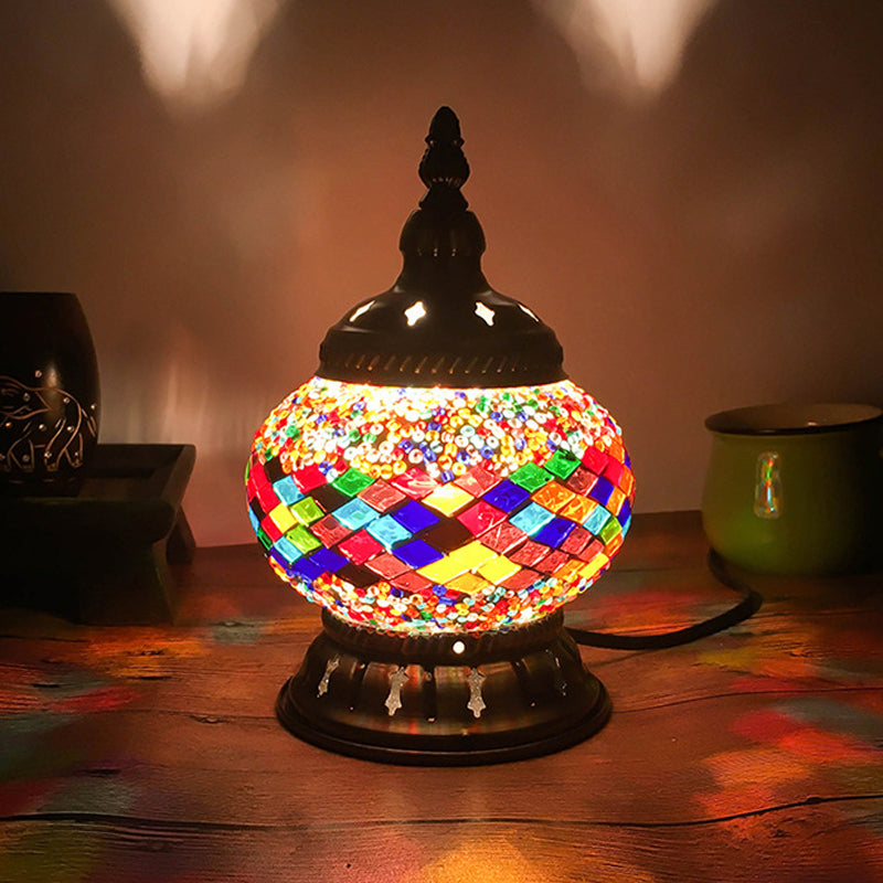 Sfera della lampada da tavolo rosso/giallo/giallo/arancione in vetro colorato 1 testa tradizionale illuminazione per la camera da letto