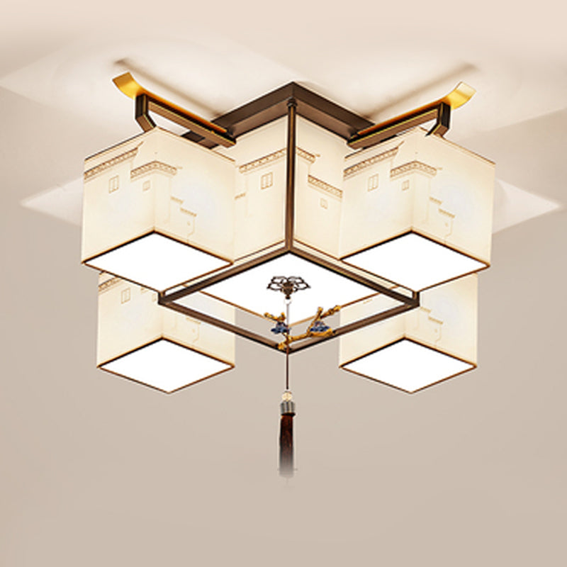 Lampada da incasso in tessuto multitesta in stile cinese per soggiorno, sala da pranzo