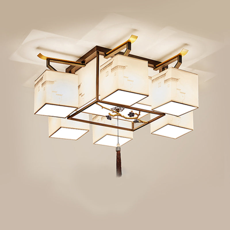 Lampada da incasso in tessuto multitesta in stile cinese per soggiorno, sala da pranzo