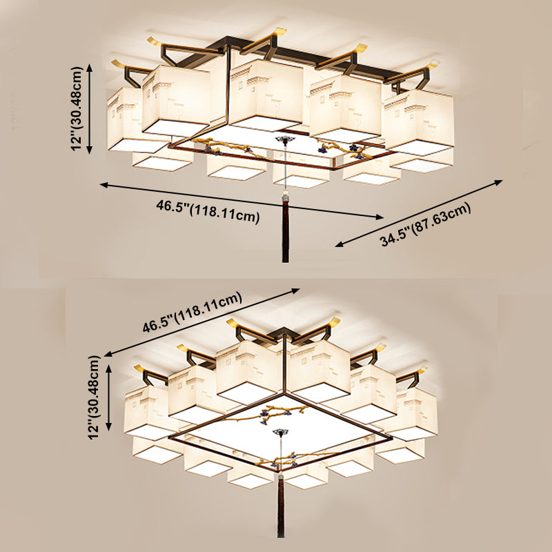 Multi-head Chinese Style Fabric Flush Mount Light Fixture for Living Room Dinning Room