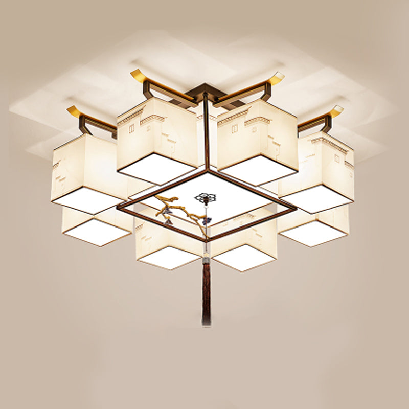 Lampada da incasso in tessuto multitesta in stile cinese per soggiorno, sala da pranzo