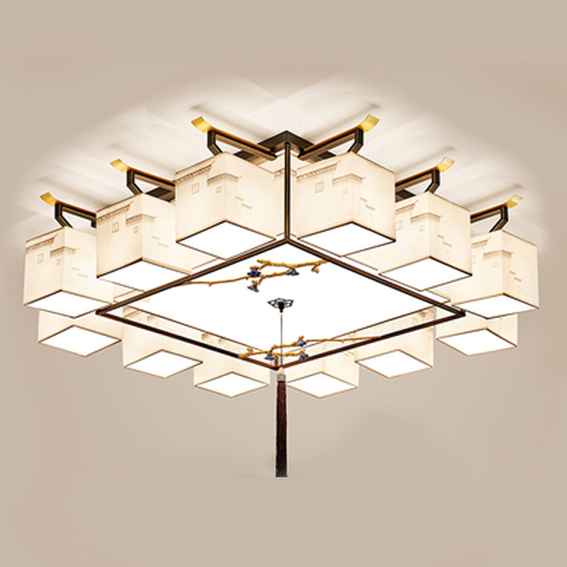 Multi-head Chinese Style Fabric Flush Mount Light Fixture for Living Room Dinning Room