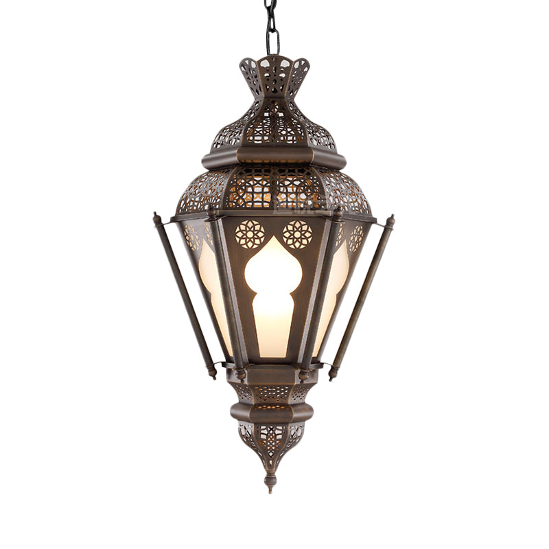 Art Deco Lantern Ceiling Pendant 1 Bulb Metal Hanging Light Fixture in Bronze for Restaurant