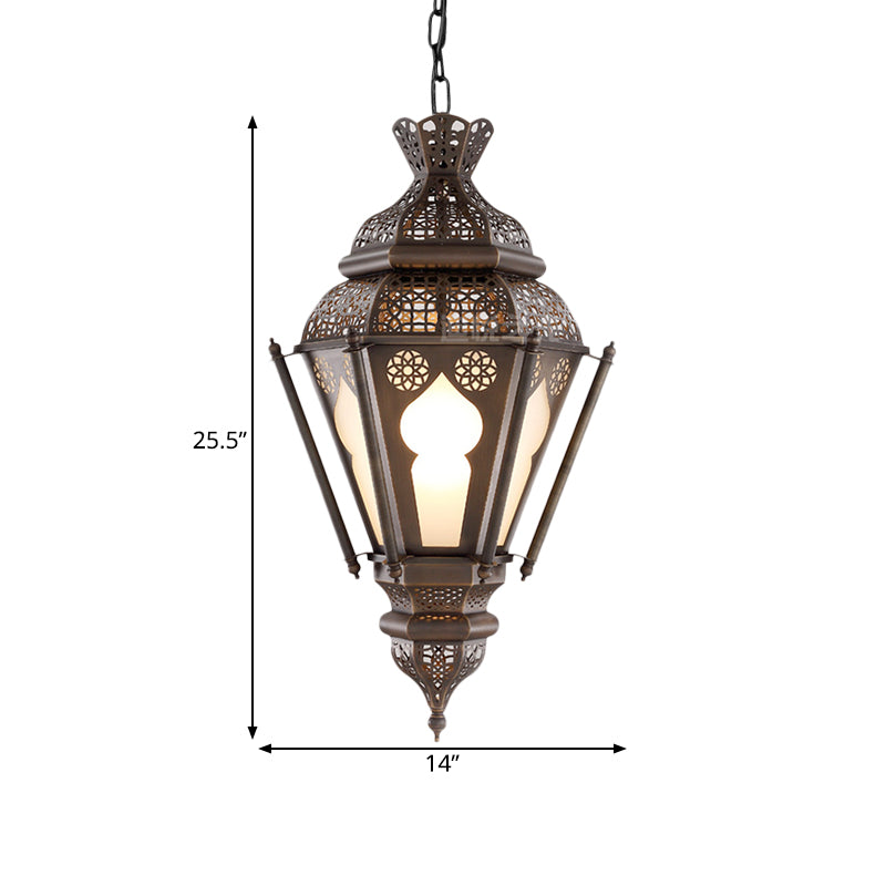 Art Deco Lantern Ceiling Pendant 1 Bulb Metal Hanging Light Fixture in Bronze for Restaurant