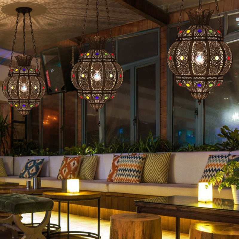 Oval Restaurant Ceiling Suspension Lamp Arabian Metal 1 Head Black Hanging Pendant Light