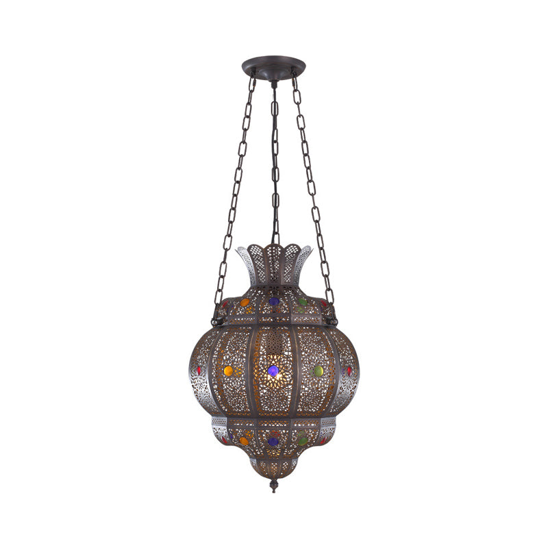 Oval Restaurant Ceiling Suspension Lamp Arabian Metal 1 Head Black Hanging Pendant Light