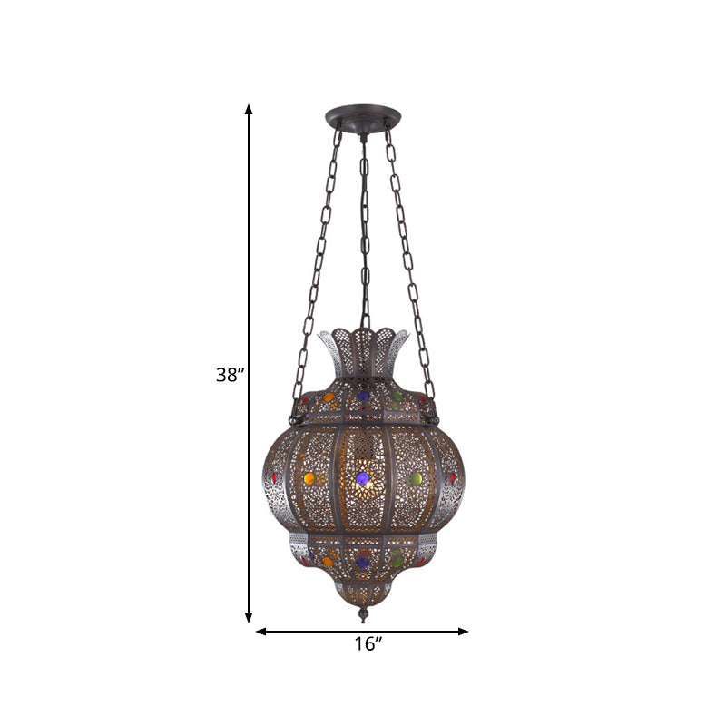 Oval Restaurant Ceiling Suspension Lamp Arabian Metal 1 Head Black Hanging Pendant Light