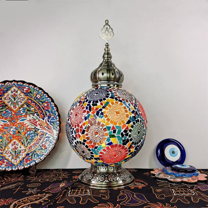 1 tête tachée d'art tachée lampe de table traditionnelle blanc / rouge / jaune globe de nuit.