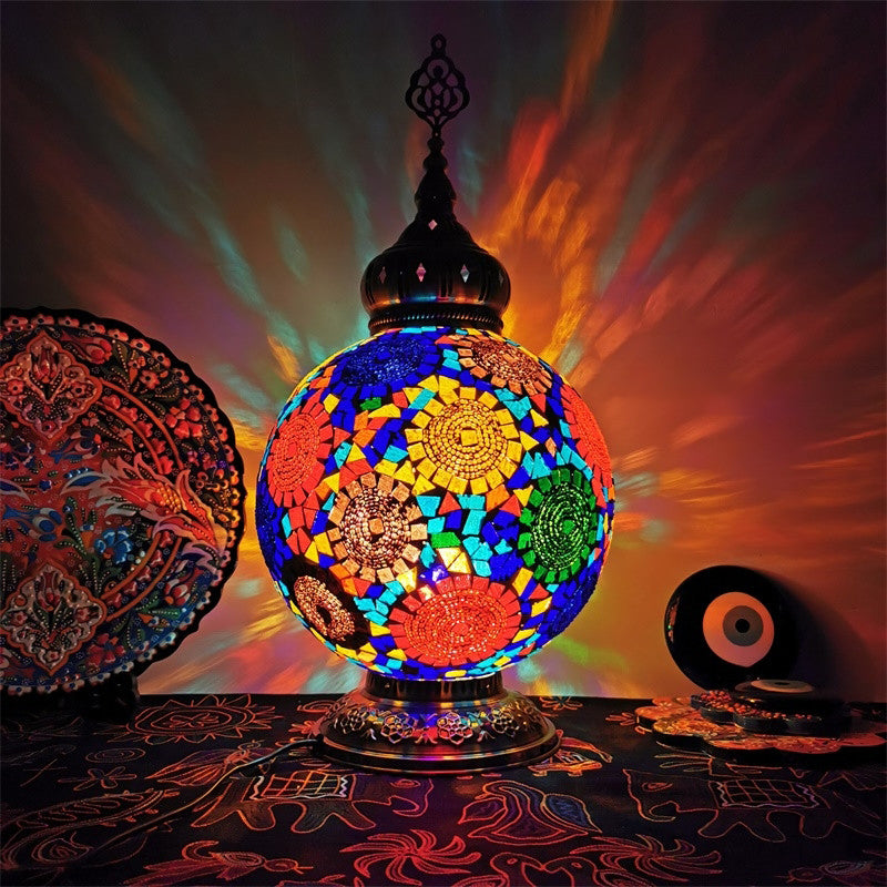 1 tête tachée d'art tachée lampe de table traditionnelle blanc / rouge / jaune globe de nuit.