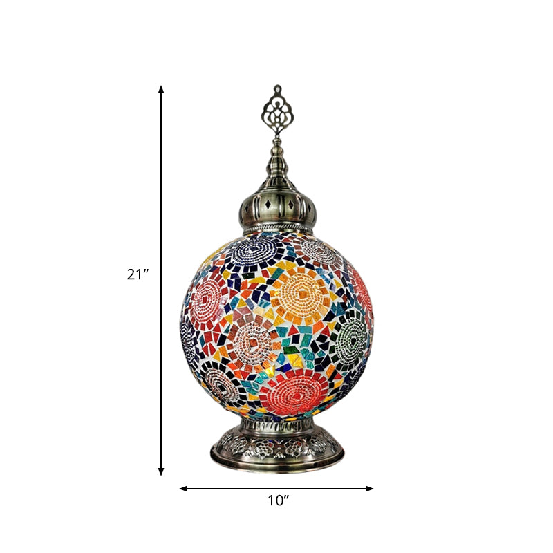 1 tête tachée d'art tachée lampe de table traditionnelle blanc / rouge / jaune globe de nuit.