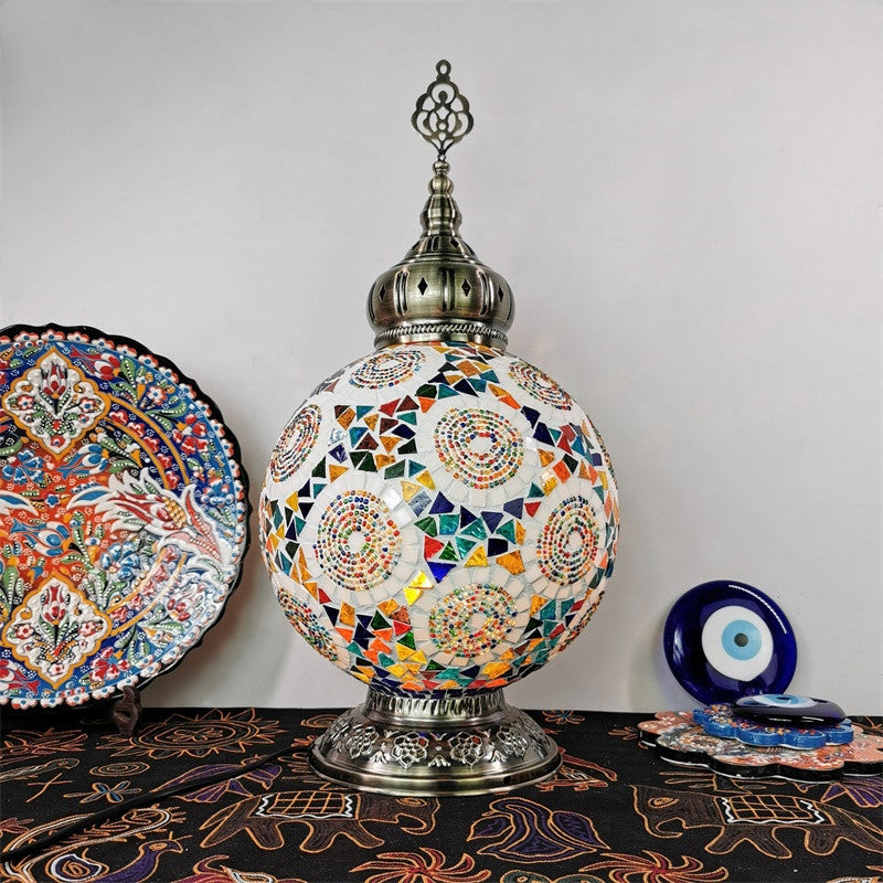 1 tête tachée d'art tachée lampe de table traditionnelle blanc / rouge / jaune globe de nuit.