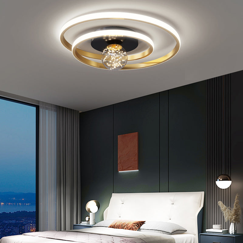 Round Shade 2-Lights Flush Mount Modern Style Flush Mount Ceiling Lighting Fixture in Gold