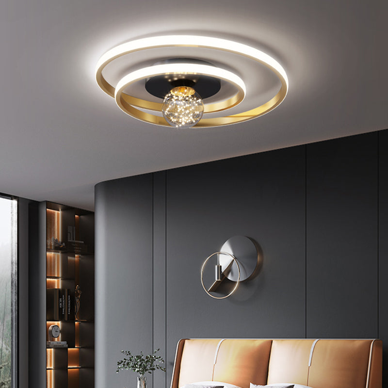 Round Shade 2-Lights Flush Mount Modern Style Flush Mount Ceiling Lighting Fixture in Gold