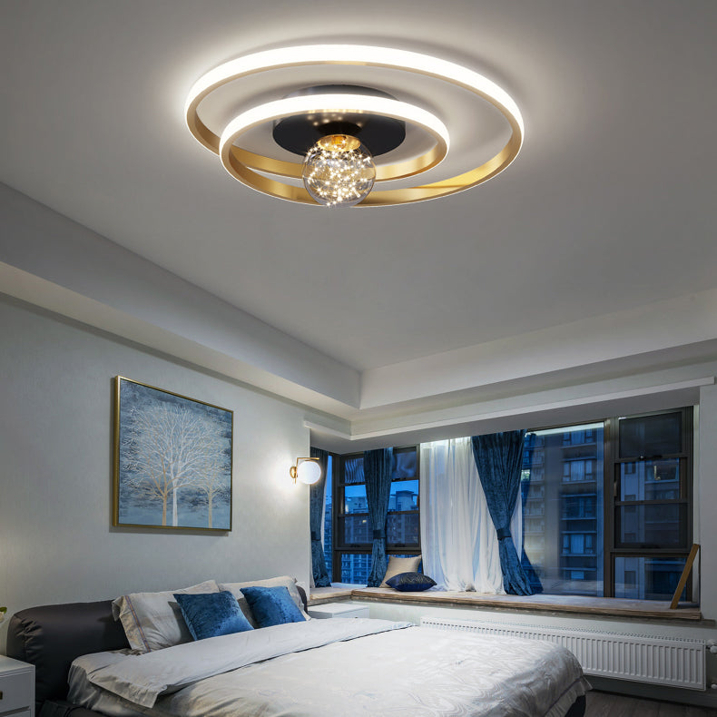 Round Shade 2-Lights Flush Mount Modern Style Flush Mount Ceiling Lighting Fixture in Gold
