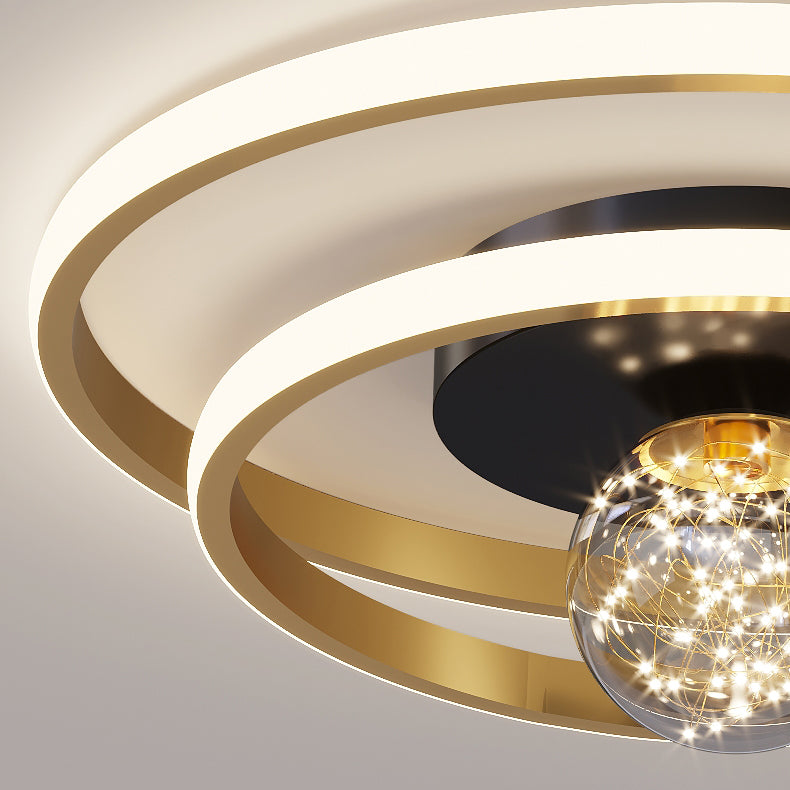 Apparecchio di illuminazione a soffitto con montaggio a incasso a 2 luci con paralume rotondo in stile moderno in oro