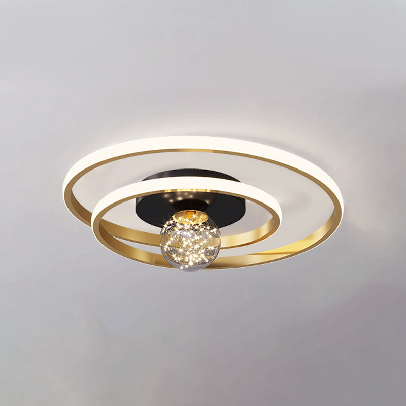 Round Shade 2-Lights Flush Mount Modern Style Flush Mount Ceiling Lighting Fixture in Gold