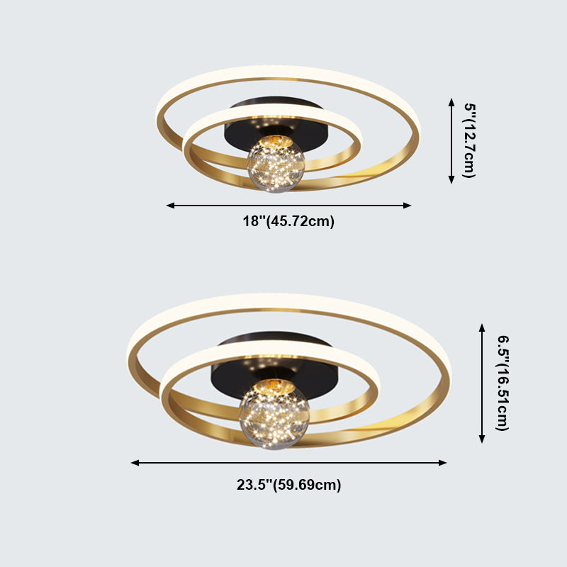 Round Shade 2-Lights Flush Mount Modern Style Flush Mount Ceiling Lighting Fixture in Gold