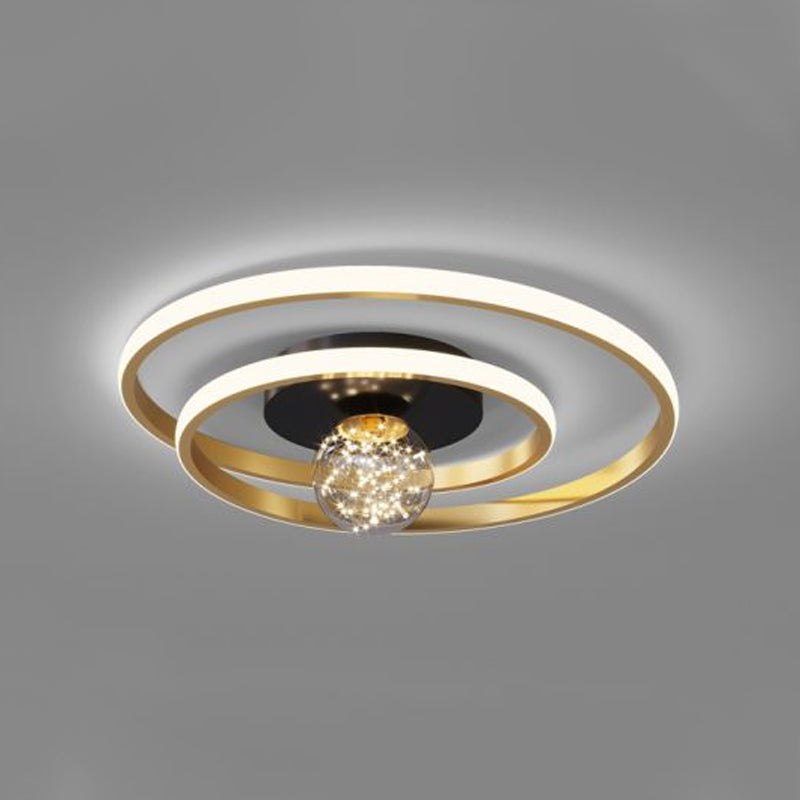 Apparecchio di illuminazione a soffitto con montaggio a incasso a 2 luci con paralume rotondo in stile moderno in oro