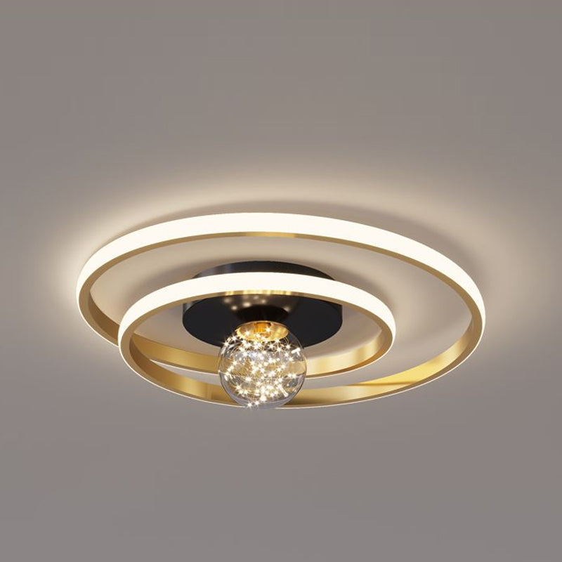 Apparecchio di illuminazione a soffitto con montaggio a incasso a 2 luci con paralume rotondo in stile moderno in oro