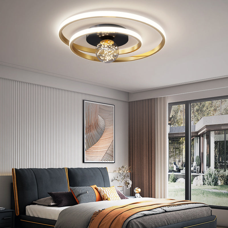 Round Shade 2-Lights Flush Mount Modern Style Flush Mount Ceiling Lighting Fixture in Gold
