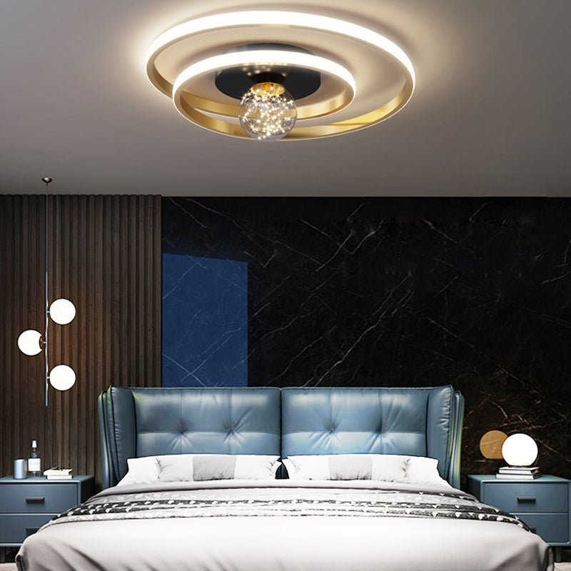 Apparecchio di illuminazione a soffitto con montaggio a incasso a 2 luci con paralume rotondo in stile moderno in oro