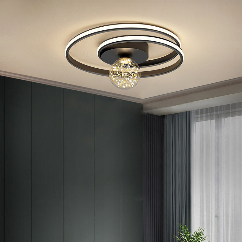 Multi-Lights Round Shade Modern Style Flush Mount Ceiling Light Fixture in Black