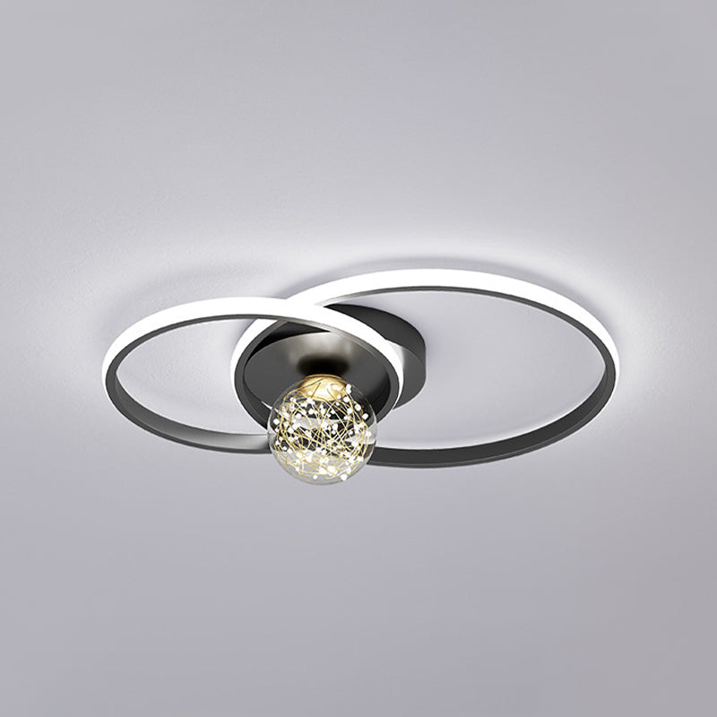 Multi-Lights Round Shade Modern Style Flush Mount Ceiling Light Fixture in Black