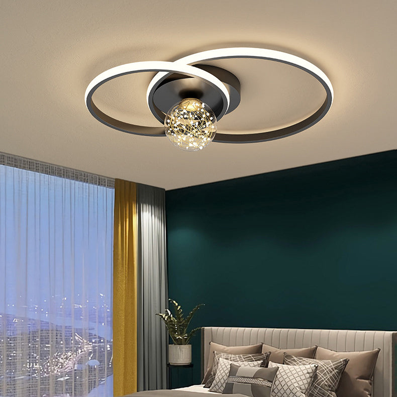 Multi-Lights Round Shade Modern Style Flush Mount Ceiling Light Fixture in Black