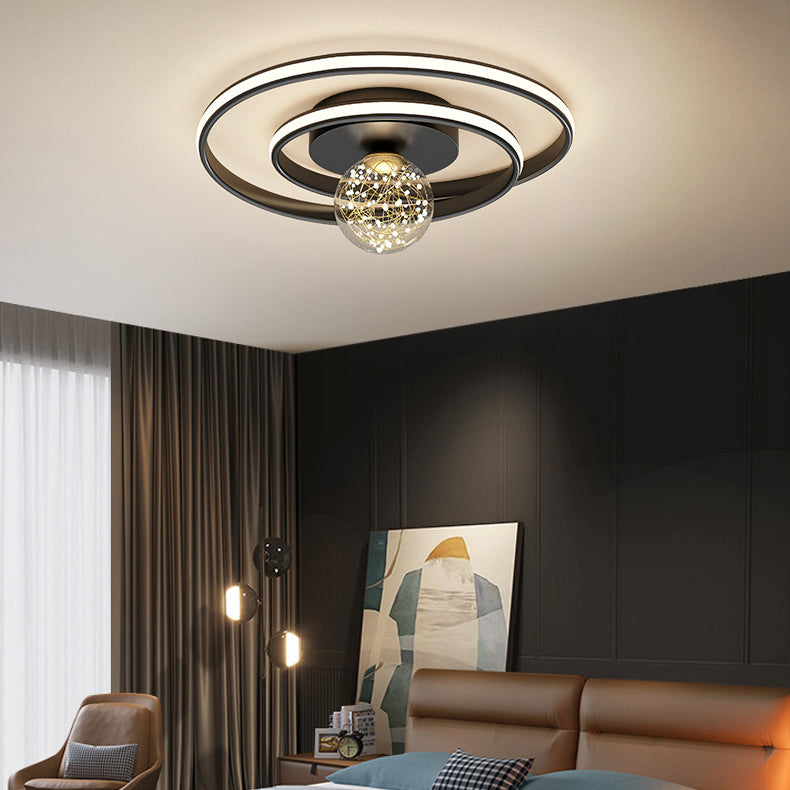 Multi-Lights Round Shade Modern Style Flush Mount Ceiling Light Fixture in Black
