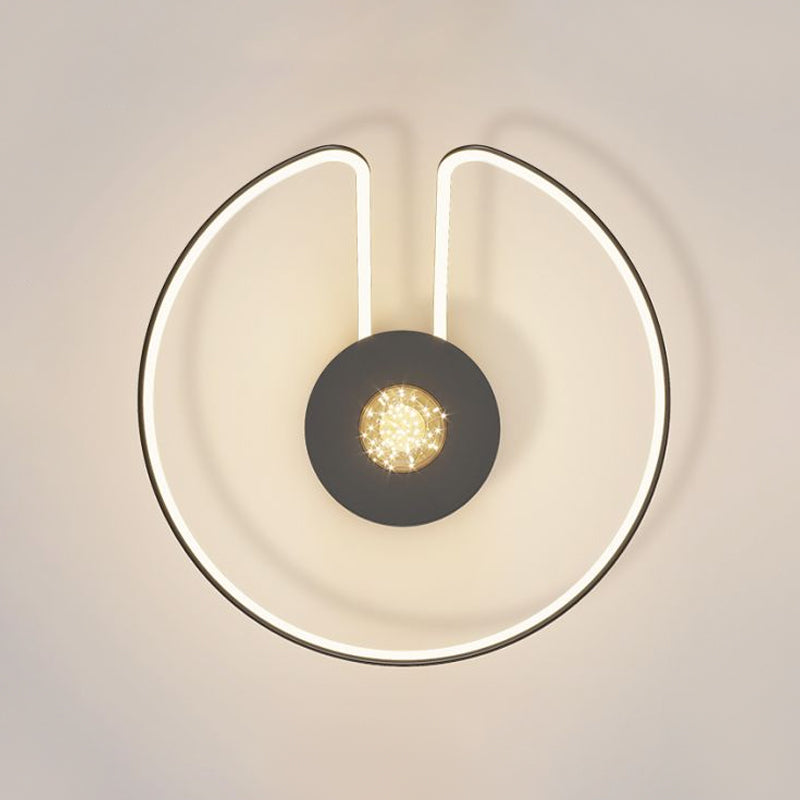 2-Lights Flush Mount Modern Style Flush Mount Ceiling Lighting Fixture in Black