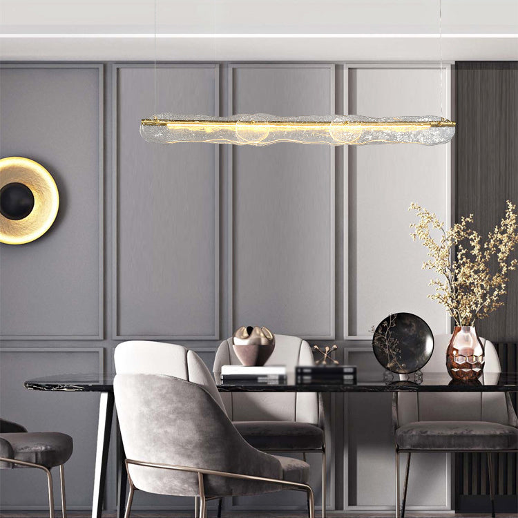 Idee di illuminazione dell'isola lineare moderna lampadario in metallo 1 luce isola luminosa in oro finitura