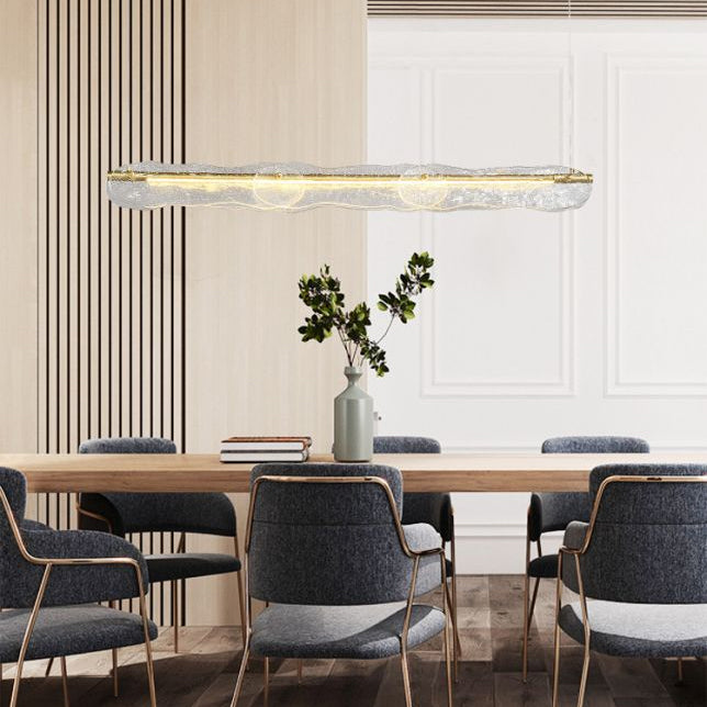 Idee di illuminazione dell'isola lineare moderna lampadario in metallo 1 luce isola luminosa in oro finitura