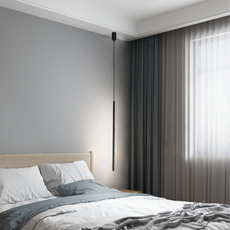 Simple Modern Style Long Line Shape Chandelier Aluminum 1 Light in Black for Living Room Bedroom