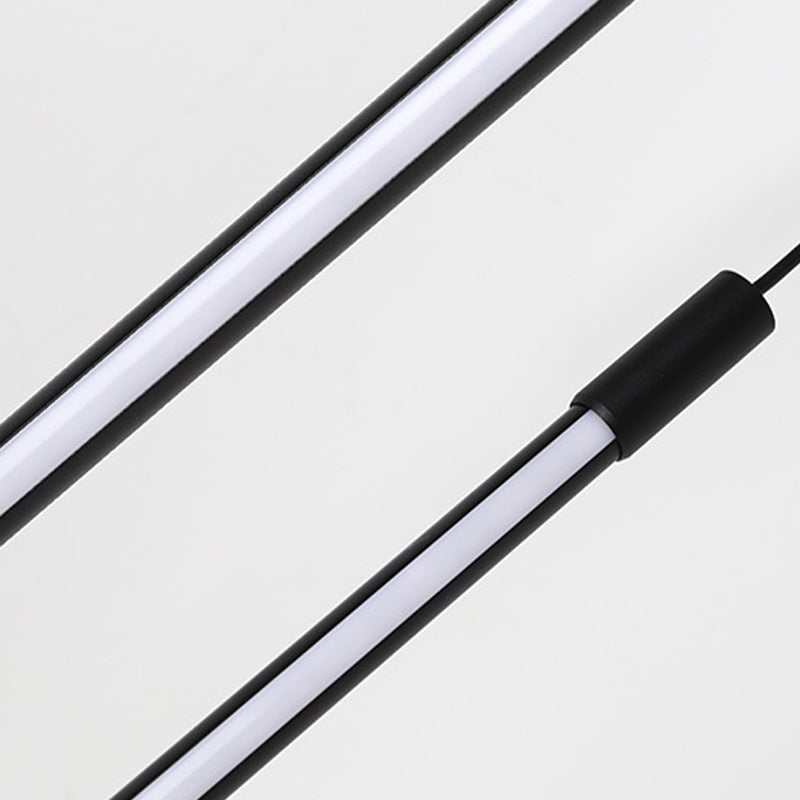 Simple Modern Style Long Line Shape Chandelier Aluminum 1 Light in Black for Living Room Bedroom