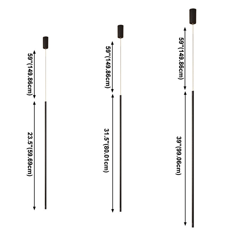 Simple Modern Style Long Line Shape Chandelier Aluminum 1 Light in Black for Living Room Bedroom